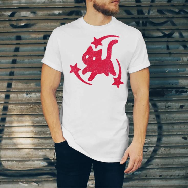 Yk2 Grunge Scary Cat With Shooting Stars 90s Nostalgia Unisex Jersey T-Shirt