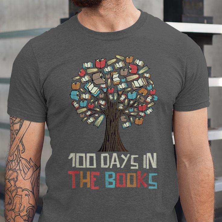 100 Days In The Books Tree Reading Teacher Student 100th Day Unisex Jersey T-Shirt
