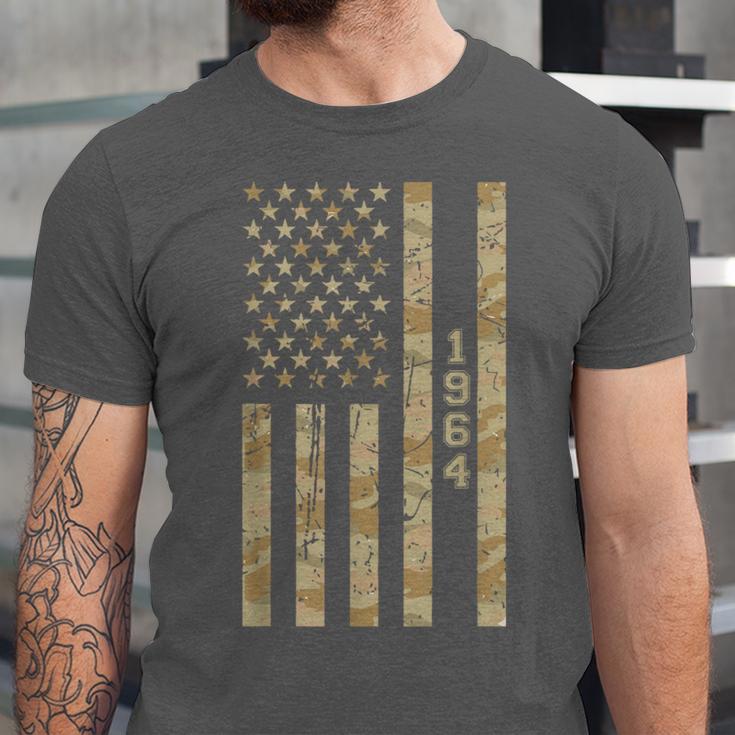 1964 Year Nostalgia Desert Camo Distressed American Flag Unisex Jersey T-Shirt