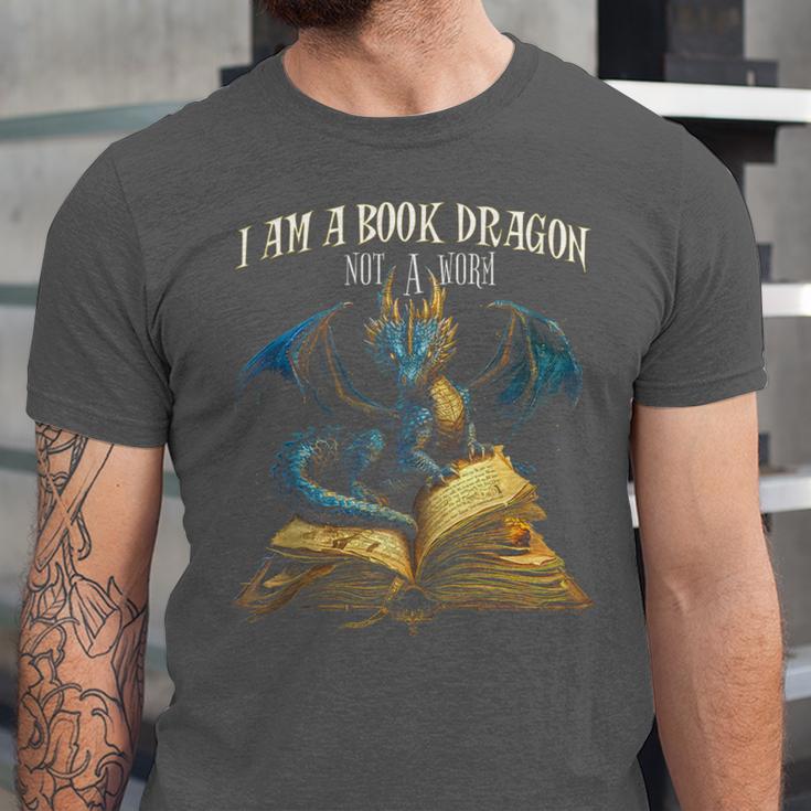 3 Bookish Quote I Am a Book Dragon Not a Worm Reading Book Unisex Jersey T-Shirt