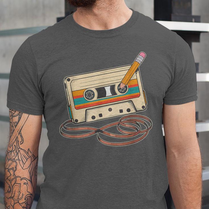 80s 90s Retro Party Costume Nostalgia Cassette Tape Pencil Unisex Jersey T-Shirt