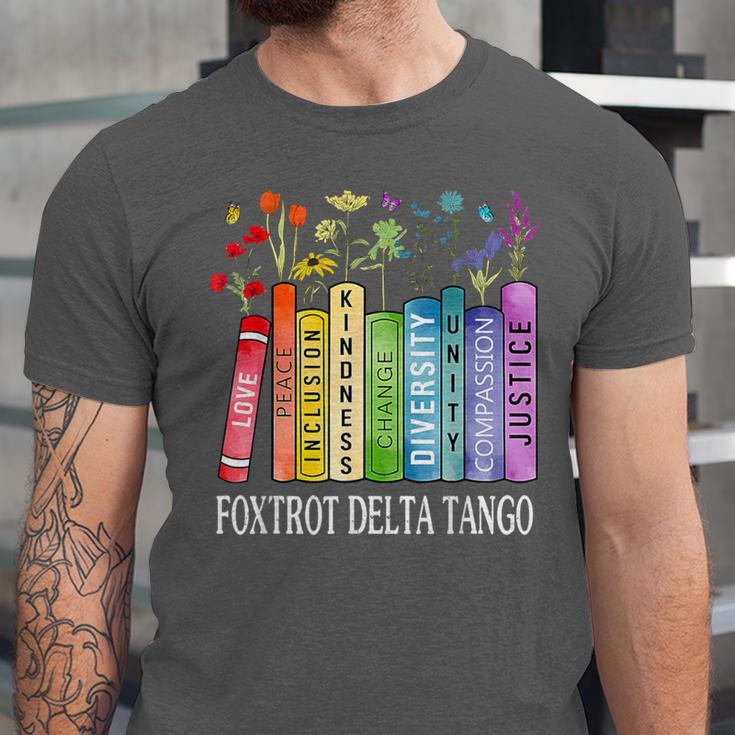 8647 Foxtrots Tangos Deltas Book Flower Resist Book Lovers Unisex Jersey T-Shirt