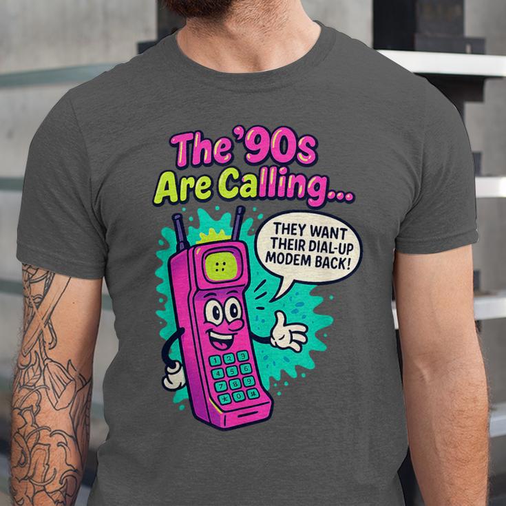 The 90s Are Calling Retro 90s Kid Nostalgia Gag Meme Unisex Jersey T-Shirt