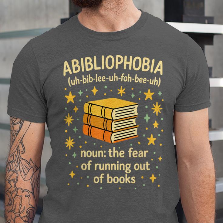 Abibliophobia Book Lover Reading Humor Graphic Unisex Jersey T-Shirt Abibliophobia Book Lover Reading Humor Graphic Unisex Jersey T-Shirt
