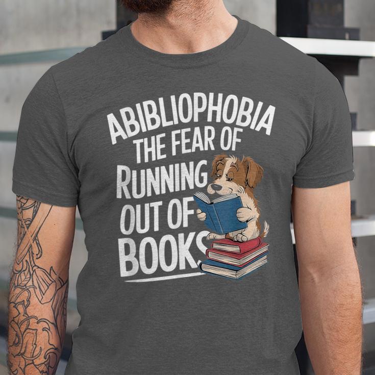 Abibliophobia Dog Book Lover Library Unisex Jersey T-Shirt