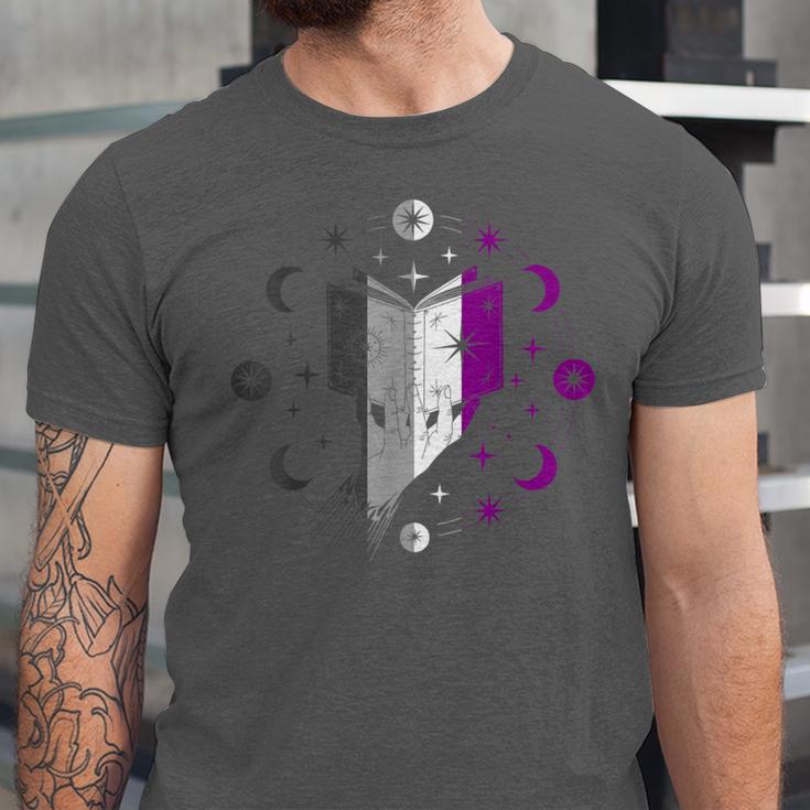 Ace Pride Book With Stars Moons And Magic Hand Unisex Jersey T-Shirt