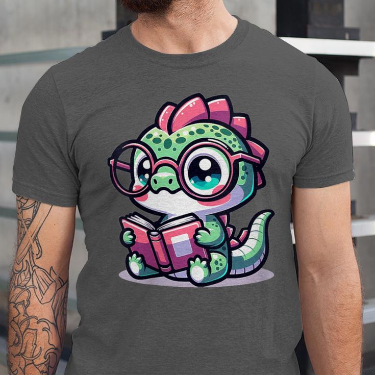 Adorable Book Lover Basilisk With Reading Glasses Cute Unisex Jersey T-Shirt