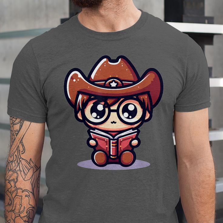 Adorable Book Lover Cowboy With Reading Glasses Cute Unisex Jersey T-Shirt