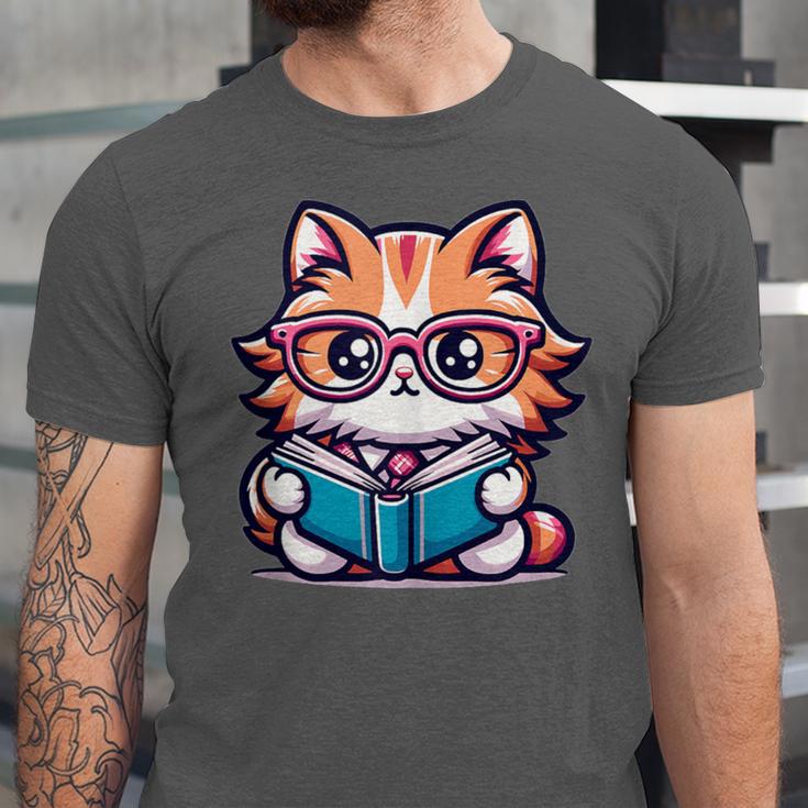 Adorable Book Lover Maine Coon Cat With Reading Glasses Cute Unisex Jersey T-Shirt