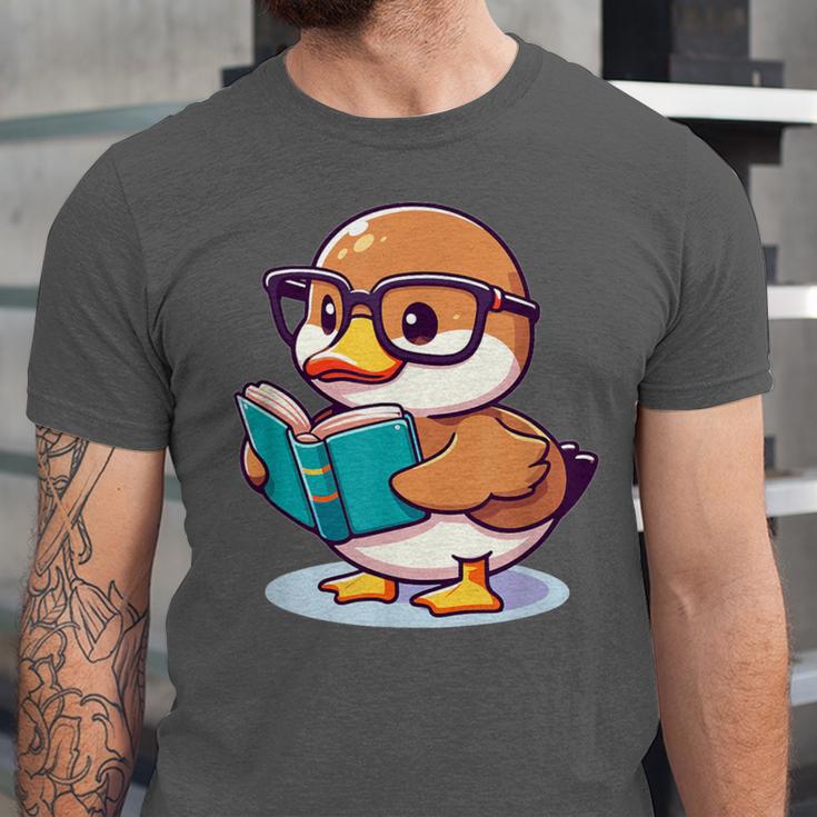 Adorable Book Lover Mallard Duck With Reading Glasses Cute Unisex Jersey T-Shirt