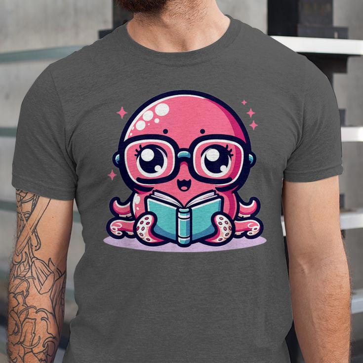 Adorable Book Lover Octopus With Reading Glasses Cute Unisex Jersey T-Shirt