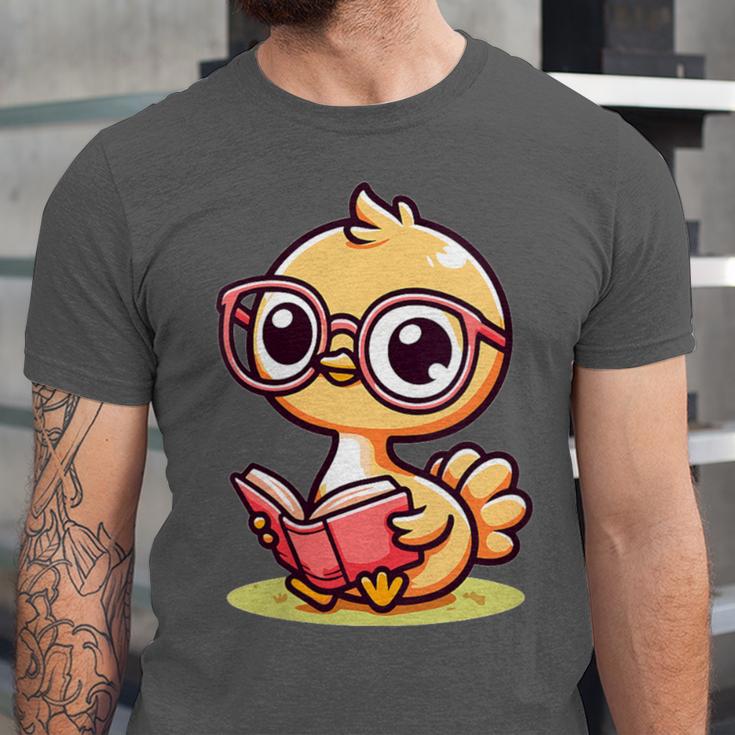 Adorable Book Lover Ostrich With Reading Glasses Cute Unisex Jersey T-Shirt