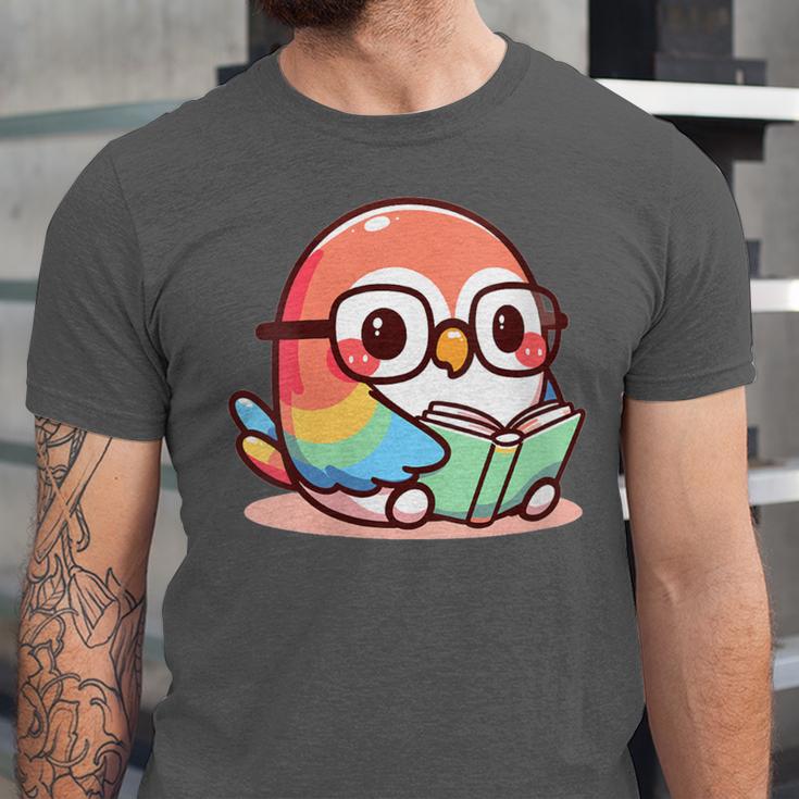 Adorable Book Lover Parrot With Reading Glasses Cute Unisex Jersey T-Shirt