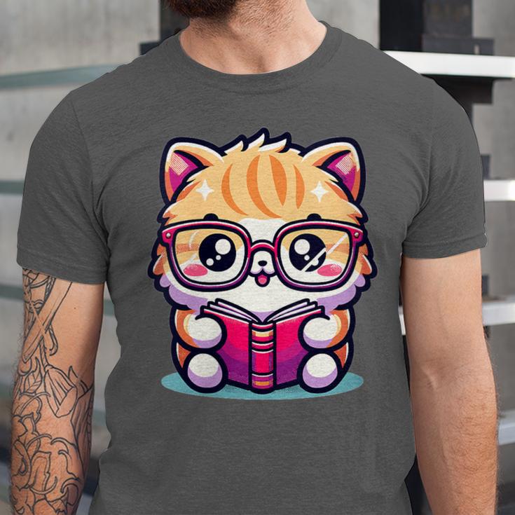 Adorable Book Lover Persian Cat With Reading Glasses Cute Unisex Jersey T-Shirt