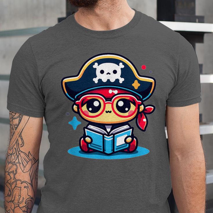 Adorable Book Lover Pirate With Reading Glasses Cute Unisex Jersey T-Shirt