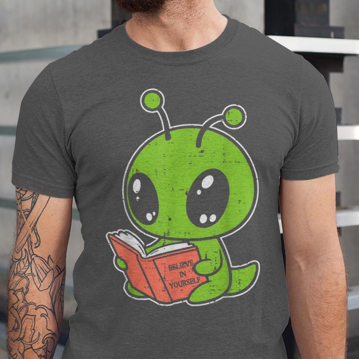 Alien Reading Book Believe In Yourself Kids Women Men Unisex Jersey T-Shirt