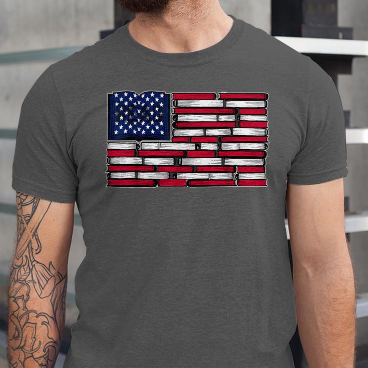 America US Flag Books Library Reading For Book Lover Reader Unisex Jersey T-Shirt