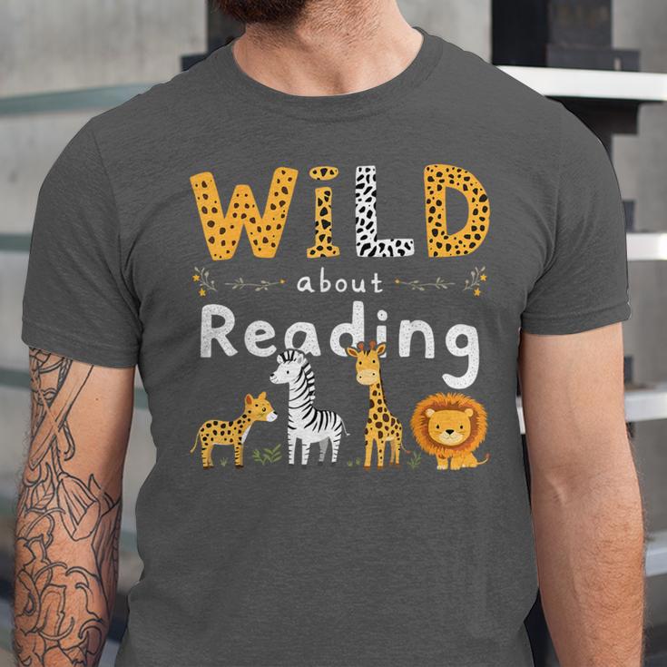 Animal Print Read A Book Character Kids Wild About Reading Unisex Jersey T-Shirt