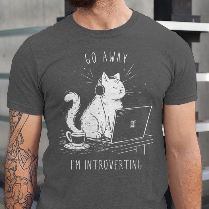 Antisocial Introvert Cat With Coffee On Computer Emo Goth Unisex Jersey T-Shirt Antisocial Introvert Cat With Coffee On Computer Emo Goth Unisex Jersey T-Shirt