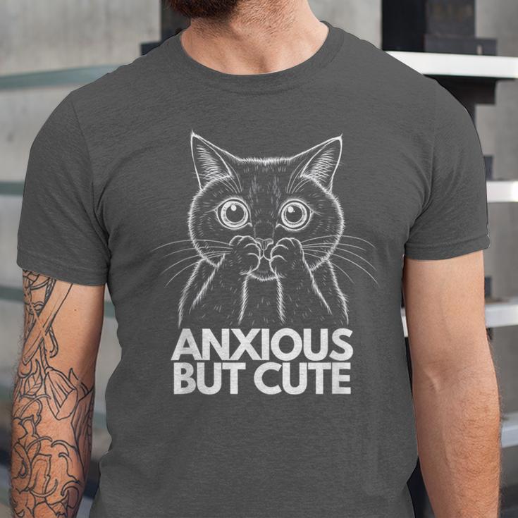 Anxious But Cute Anxiety Meme Cat Lover Introvert Unisex Jersey T-Shirt Anxious But Cute Anxiety Meme Cat Lover Introvert Unisex Jersey T-Shirt