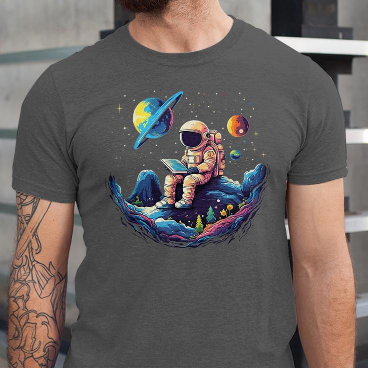 Astronaut Reading Book In Space Books Lover Bookworm Unisex Jersey T-Shirt