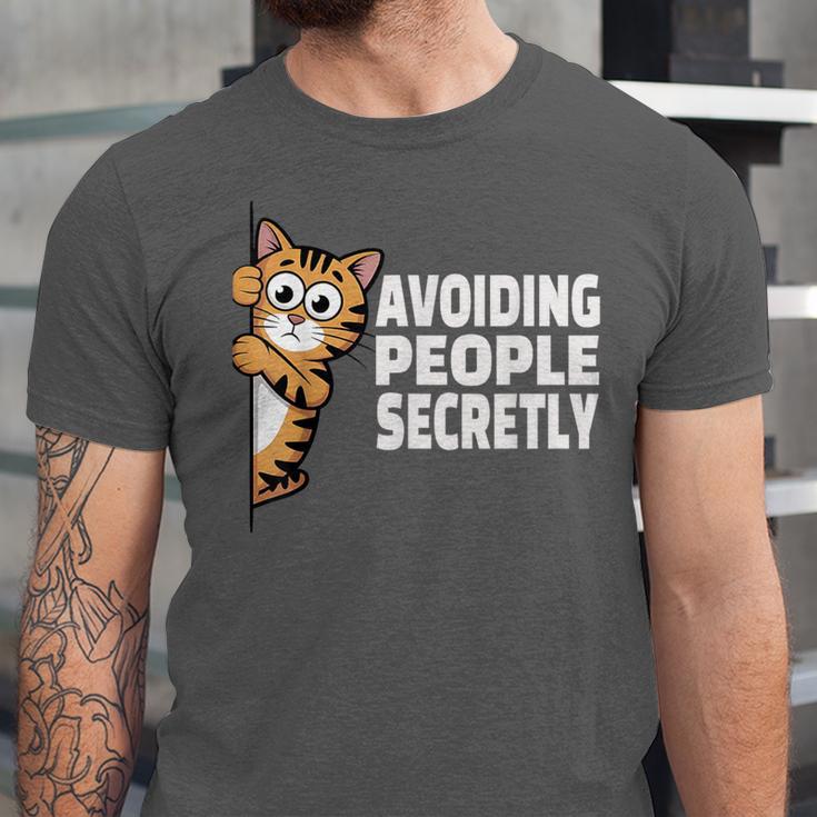 Avoiding People Secretly Cat Introvert Humor Unisex Jersey T-Shirt Avoiding People Secretly Cat Introvert Humor Unisex Jersey T-Shirt