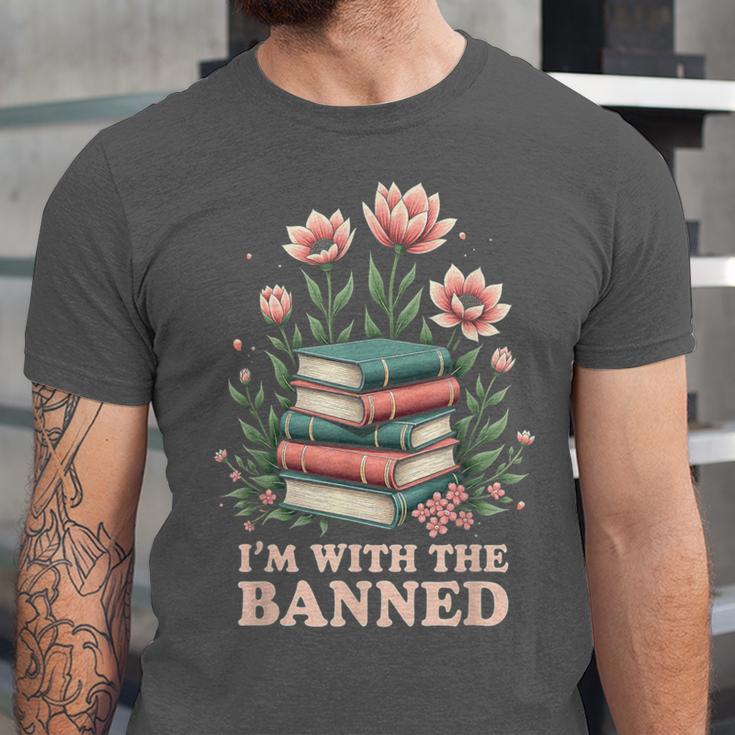 Im With The Banned Floral Flower Book Lover Unisex Jersey T-Shirt