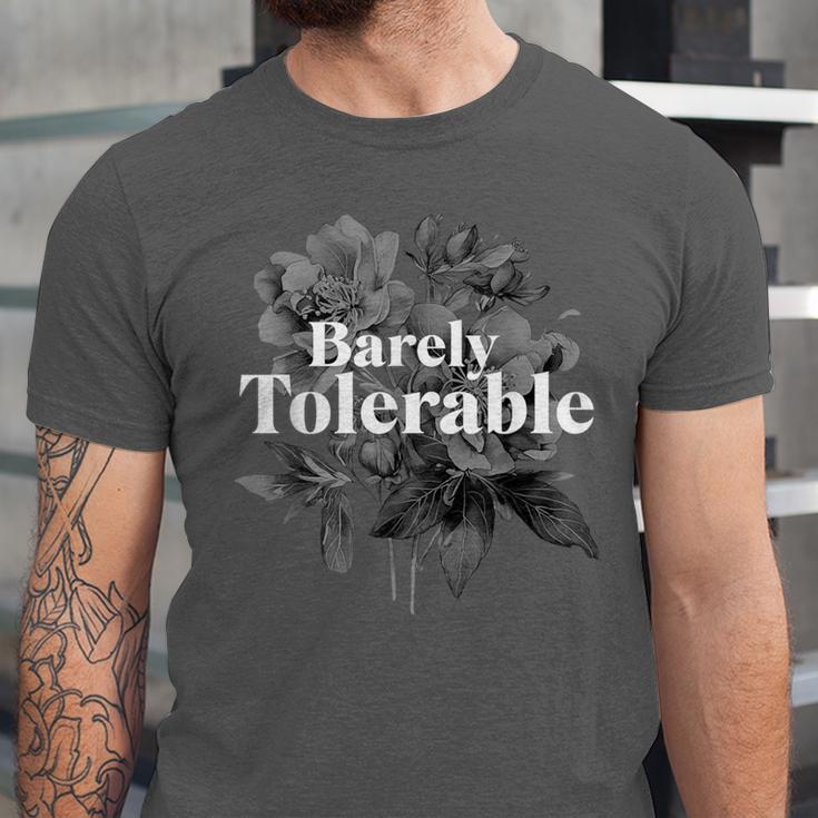 Barely Tolerable Shirt Floral Book Lover Quote Bookish Unisex Jersey T-Shirt Barely Tolerable Shirt Floral Book Lover Quote Bookish Unisex Jersey T-Shirt