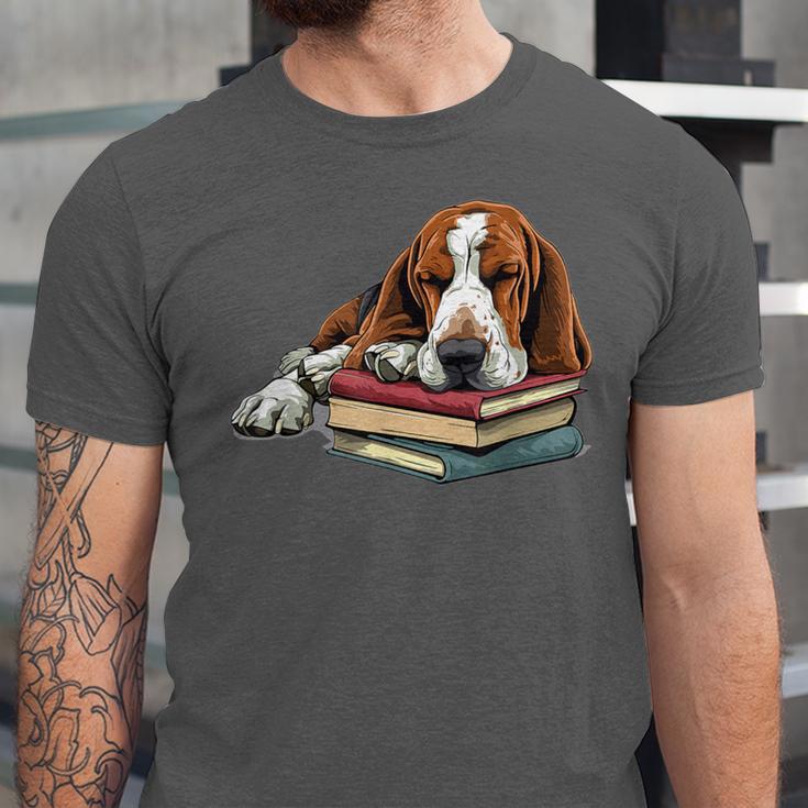 Basset Hound Books Dog Breed Graphic Unisex Jersey T-Shirt