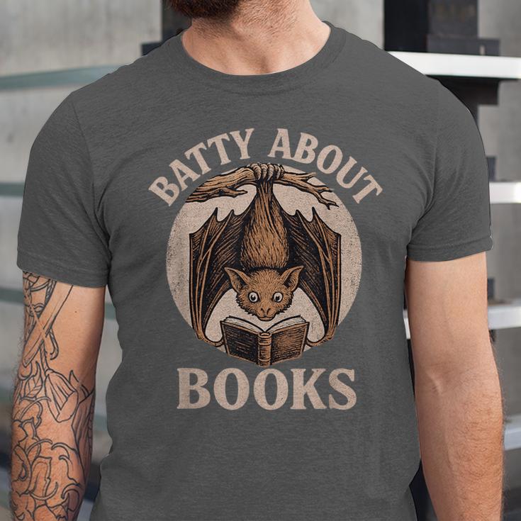 Batty About Books Reading Book Lover Men Women Distressed Unisex Jersey T-Shirt