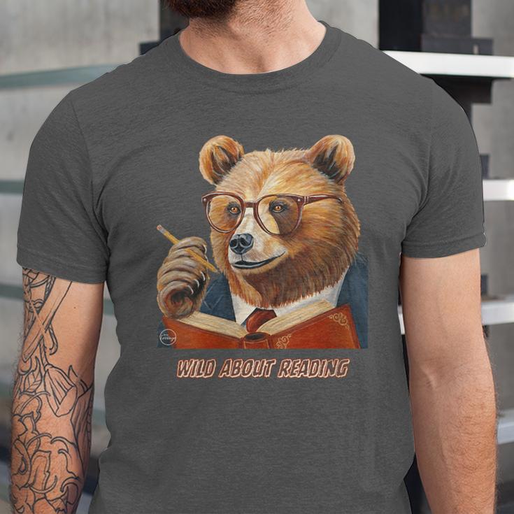 Bear Reading Book Glasses Library Zoo Teacher School Animal Unisex Jersey T-Shirt