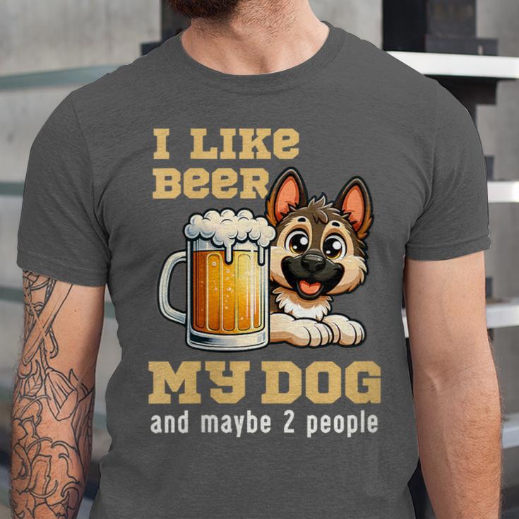 I Like Beer My Dog And Maybe 2 People Introvert Pun Unisex Jersey T-Shirt