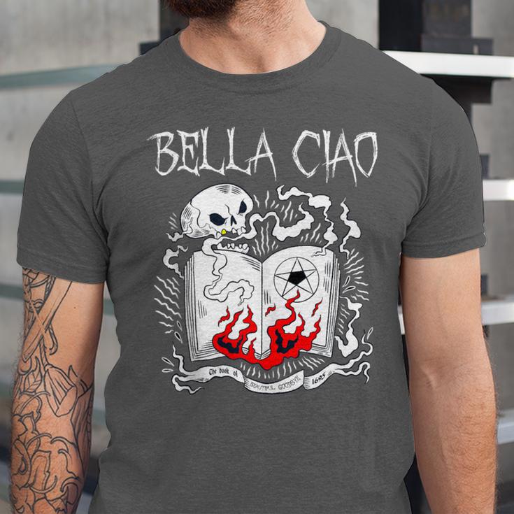 Bella Ciao Goodbye Beautiful Skull Book Of Dark Magic Occult Unisex Jersey T-Shirt Bella Ciao Goodbye Beautiful Skull Book Of Dark Magic Occult Unisex Jersey T-Shirt