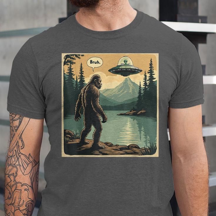 Bigfoot Sasquatch Alien Spaceship UFO Introvert Bruh Unisex Jersey T-Shirt Bigfoot Sasquatch Alien Spaceship UFO Introvert Bruh Unisex Jersey T-Shirt