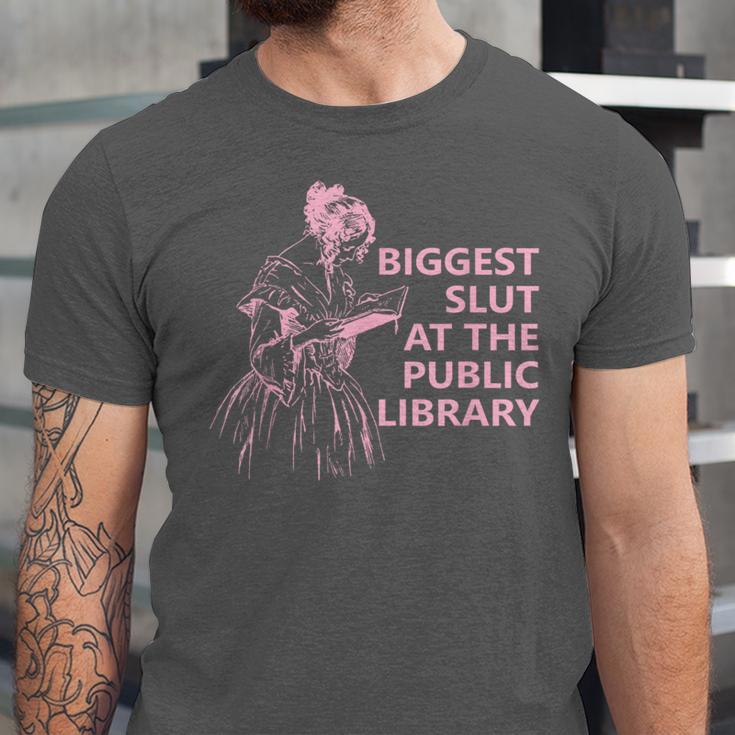 Biggest Slut At The Public Library Reading Book Club Unisex Jersey T-Shirt Biggest Slut At The Public Library Reading Book Club Unisex Jersey T-Shirt