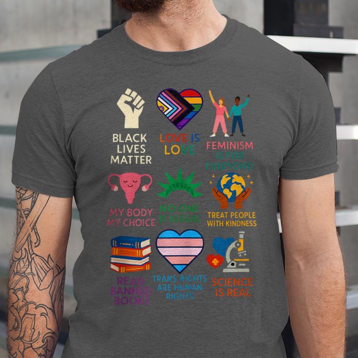 BLM Human Rights Feminism Trans Science Books LGBTQ Kindness Unisex Jersey T-Shirt