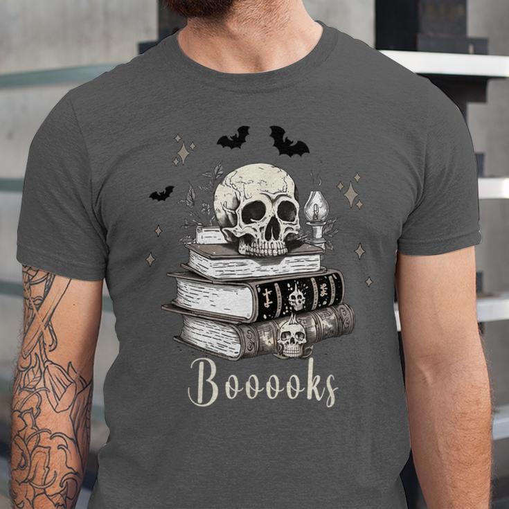 Boo Skeleton Skull Books Halloween Women School Teacher Kid Unisex Jersey T-Shirt