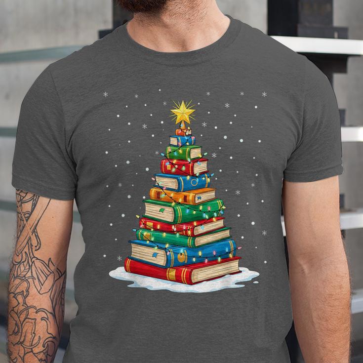 Book Christmas Tree Xmas Lights Book Lover Teacher Librarian Unisex Jersey T-Shirt