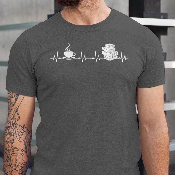 Book And Coffee Heartbeat Books Lovers Unisex Jersey T-Shirt