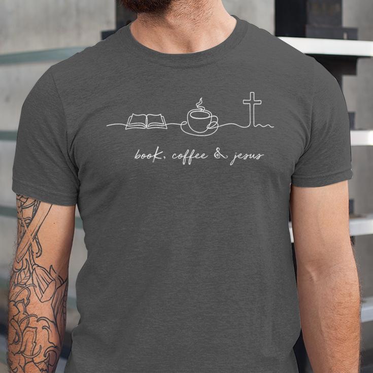 Book Coffee Jesus Christian Graphic Love Jesus Bookish Unisex Jersey T-Shirt