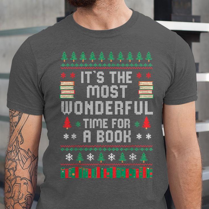 Book Lover Christmas Reader Ugly Sweater Tee Xmas New Year Unisex Jersey T-Shirt