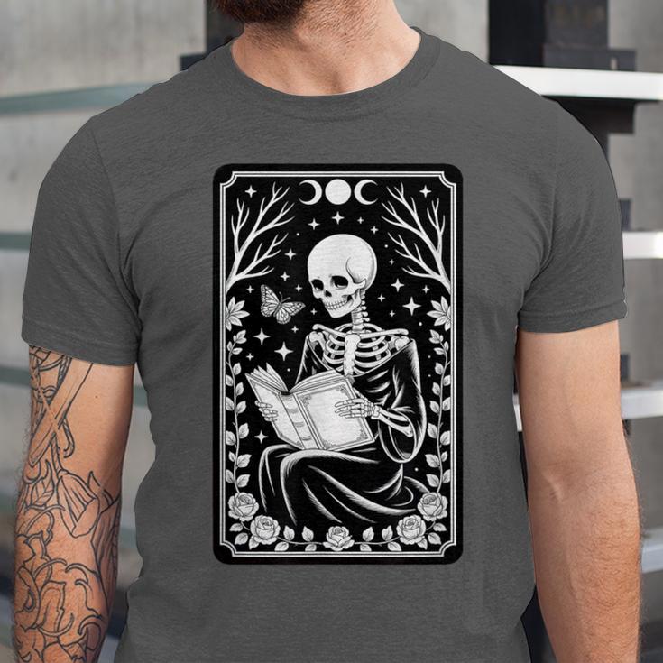 Book Lover The Reader Tarot Card Skeleton Reading Unisex Jersey T-Shirt