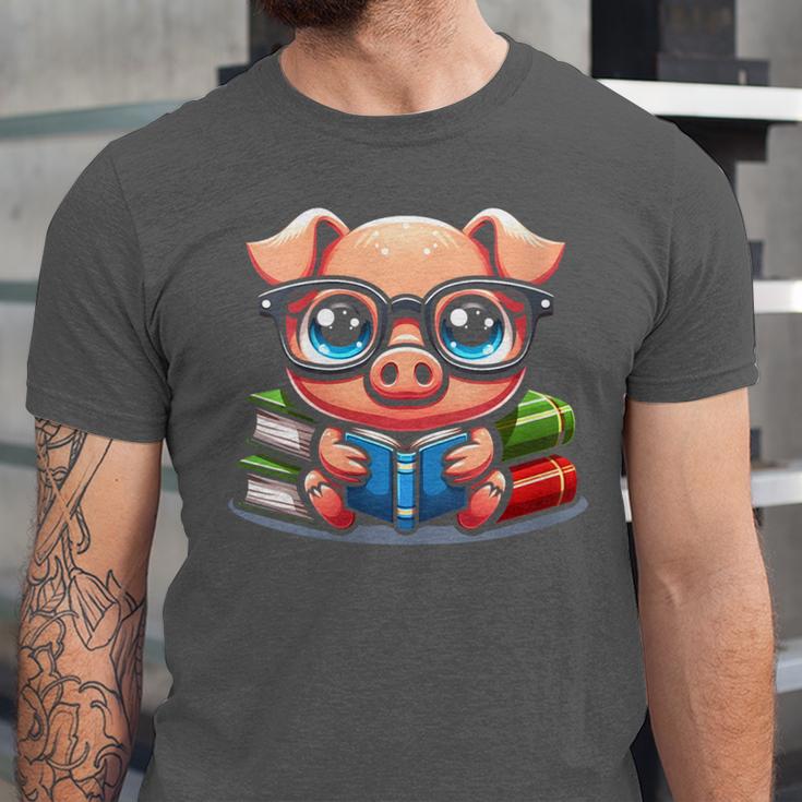 Book Lover Reading Pig Unisex Jersey T-Shirt