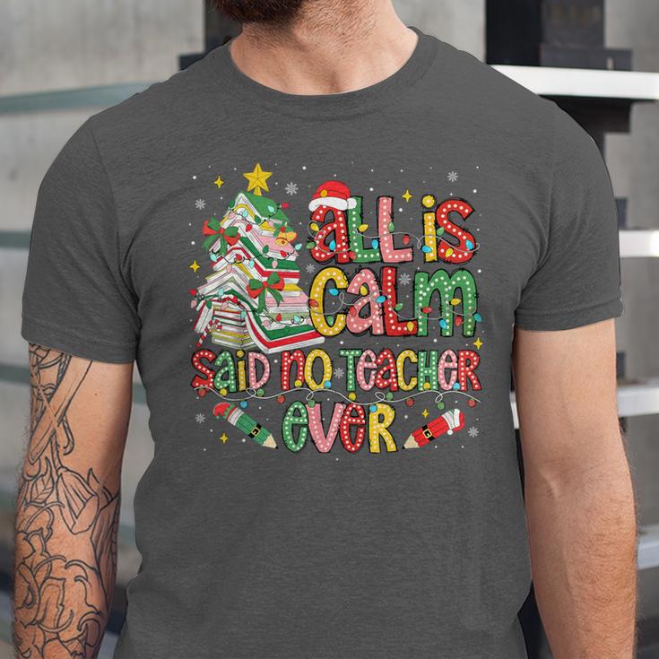 Book Tree All Is Calm Said No Teacher Ever Christmas Unisex Jersey T-Shirt
