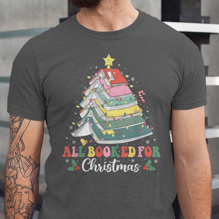 All Booked For Christmas Book Tree Lights Christmas Library Unisex Jersey T-Shirt