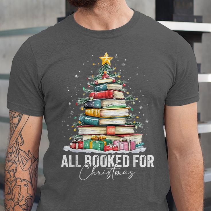 All Booked For Christmas Coquette Books Teacher Xmas Tree Unisex Jersey T-Shirt