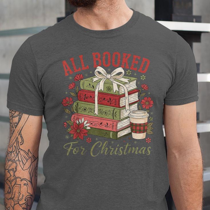 All Booked For Christmas Coquette Xmas Book Club Book Lovers Unisex Jersey T-Shirt