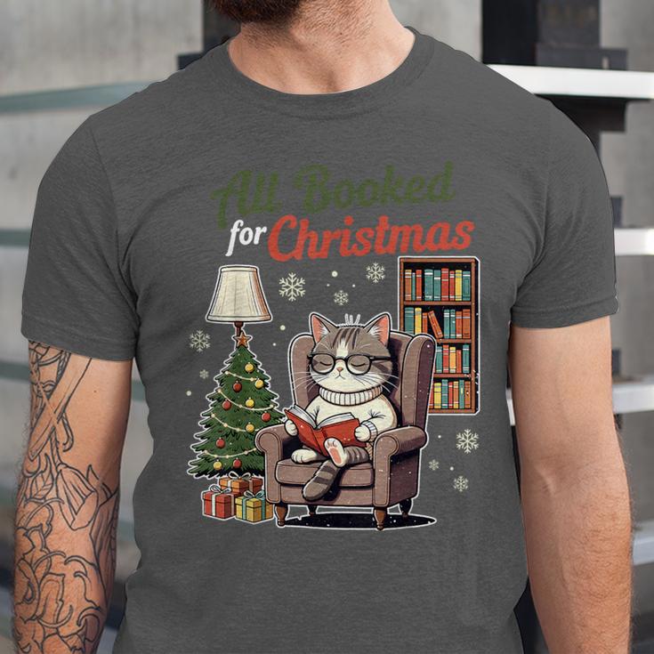 All Booked For Christmas Cute Bookish Cat Lover Unisex Jersey T-Shirt