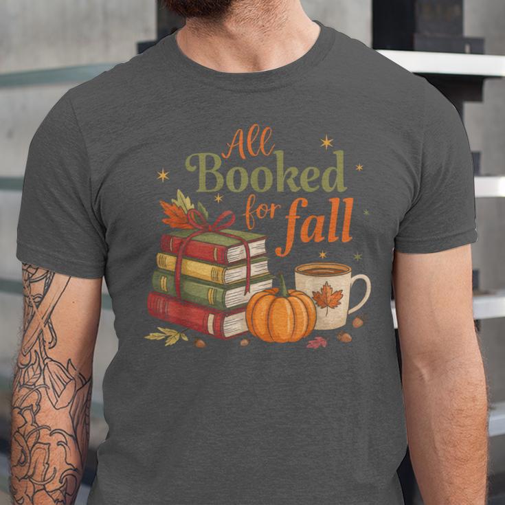 All Booked For Fall Books Coffee Fall Leaves Pumpkins Autumn Unisex Jersey T-Shirt All Booked For Fall Books Coffee Fall Leaves Pumpkins Autumn Unisex Jersey T-Shirt