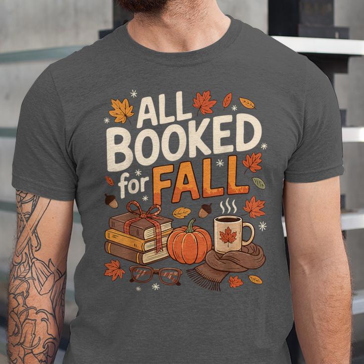 All Booked For Fall Pumpkin Books Thanksgiving Autumn Leaves Unisex Jersey T-Shirt All Booked For Fall Pumpkin Books Thanksgiving Autumn Leaves Unisex Jersey T-Shirt